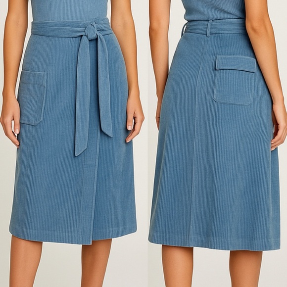Deer and Flyer Dresses & Skirts - Deer and Flyer Light Blue Corduroy High Waist Cargo Utility Midi Wrap Skirt M